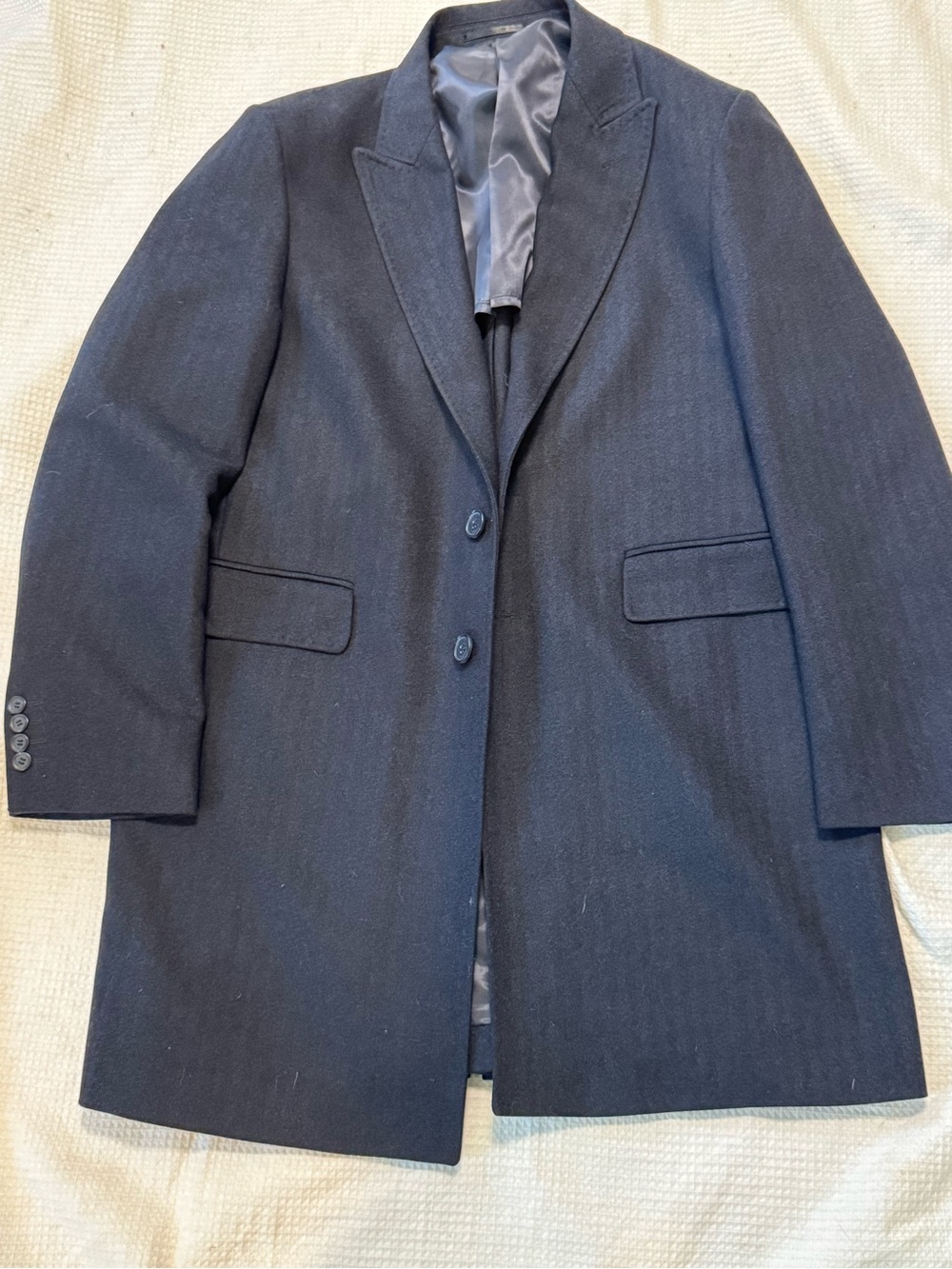 Nazareon Gabrielli Men's blue herringbone Wool Overcoat - Navy